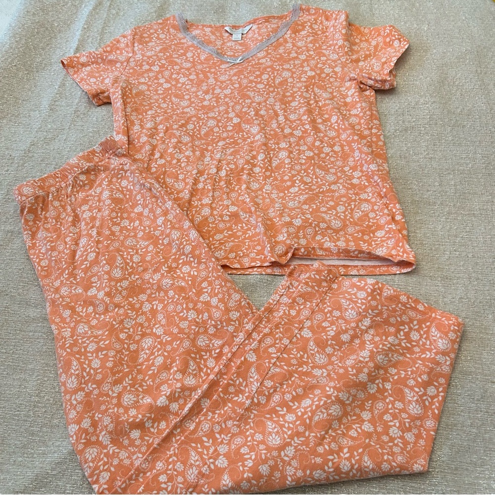 Charter Club Women’s Pajamas Set Two-Piece Short Sleeve V-Neck Top Capris Pants